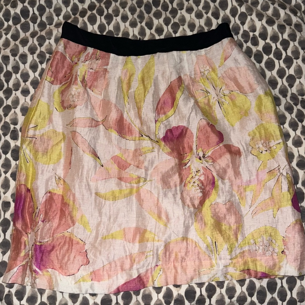 LOFT - Floral Linen Lined Skirt -